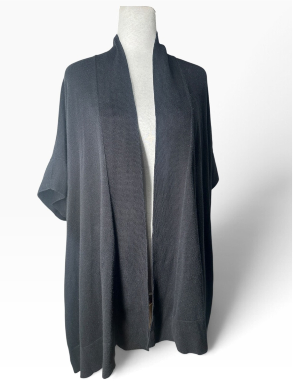 Eileen Fisher knit cardigan open front sweater light weight black oversized sz M